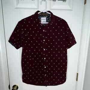 Denim & Flower Ricky Singh Print Edition Skull Print Button-Up Shirt Burgundy M